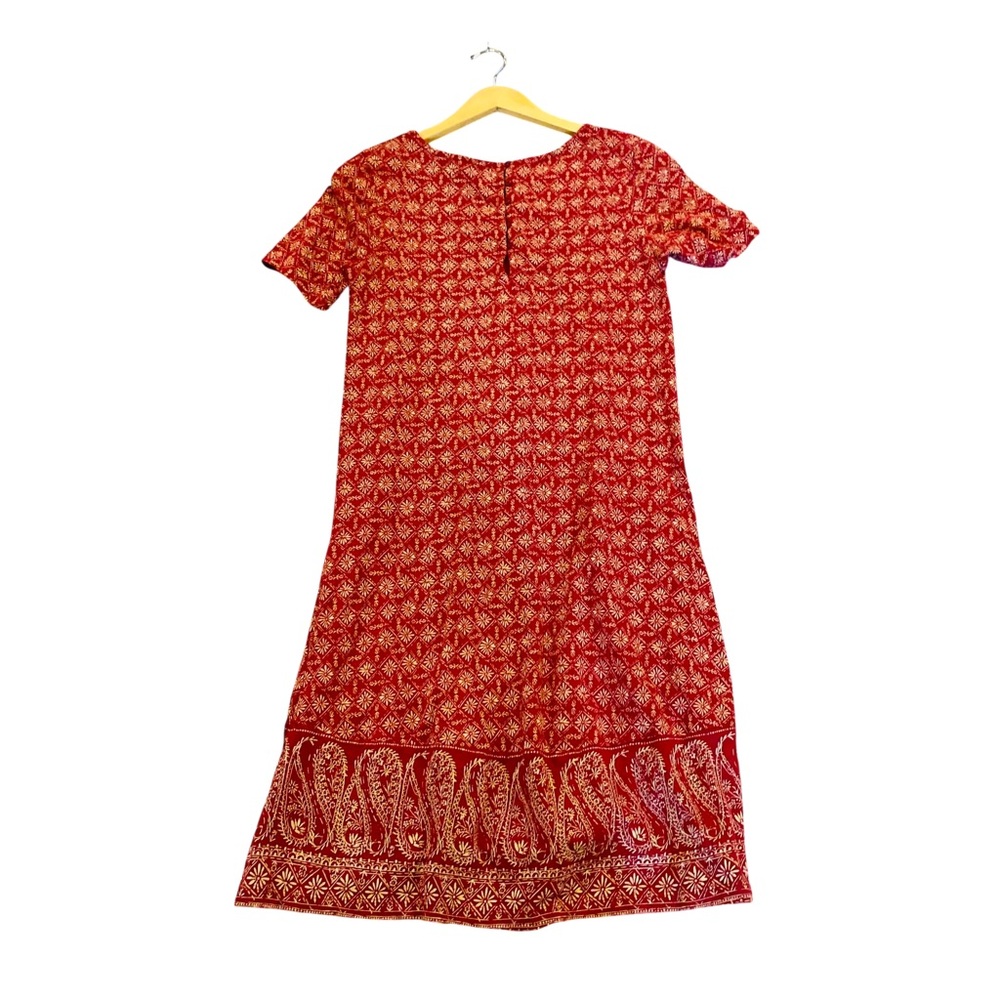 FAT FACE Deep Red Claret Printed Midi Dress - Picture 2 of 7